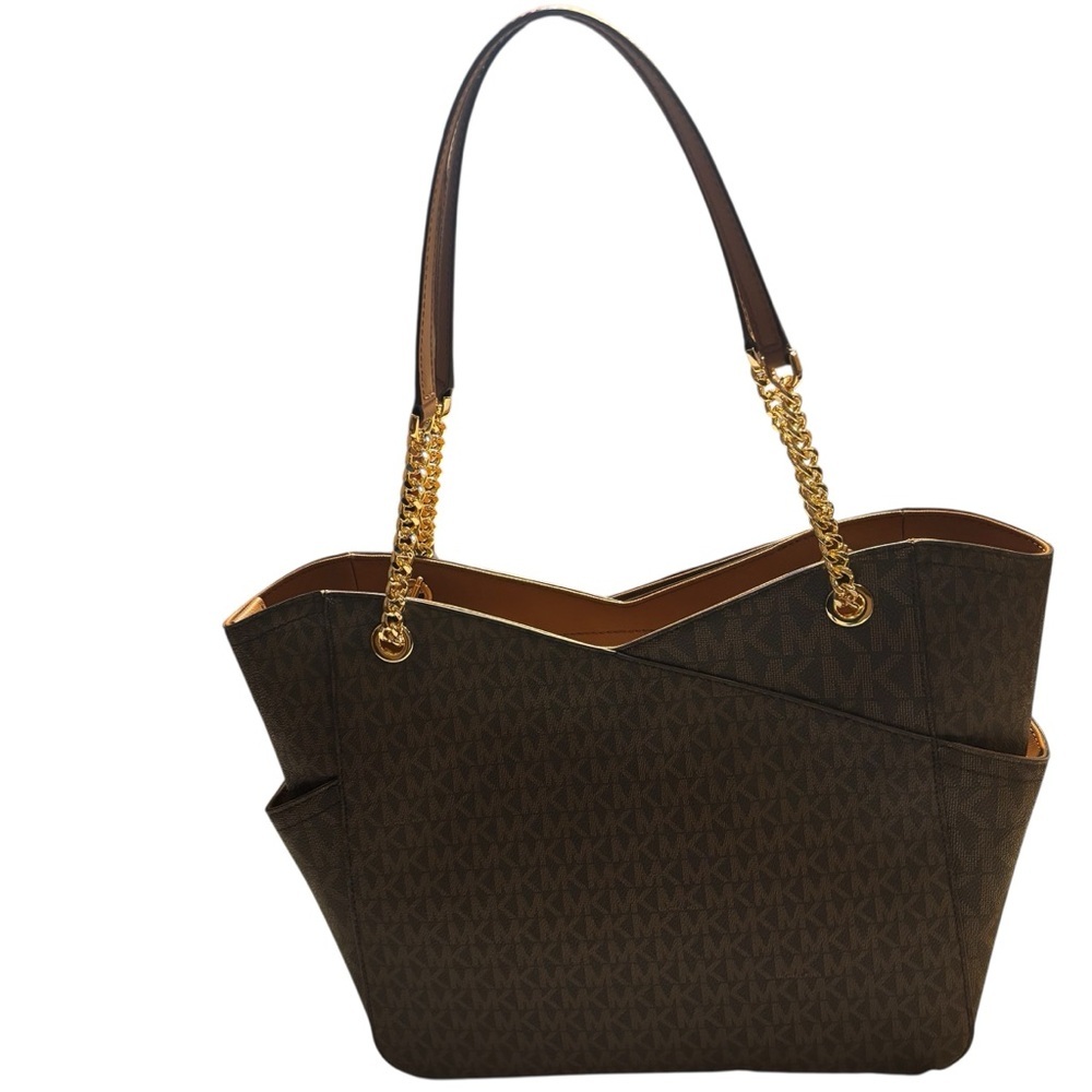 NWT Michael Kors Bag Jet Set Travel Large Chain Shoulder Tote Brown Gold Accents - Picture 3 of 16